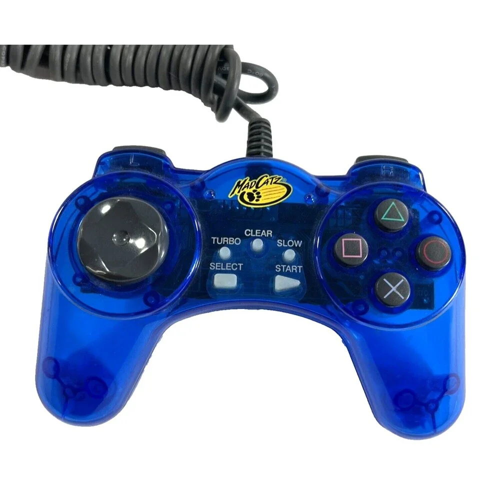 PlayStation Mad Catz Video Game Digital Controller Transparent Blue #8002 Tested